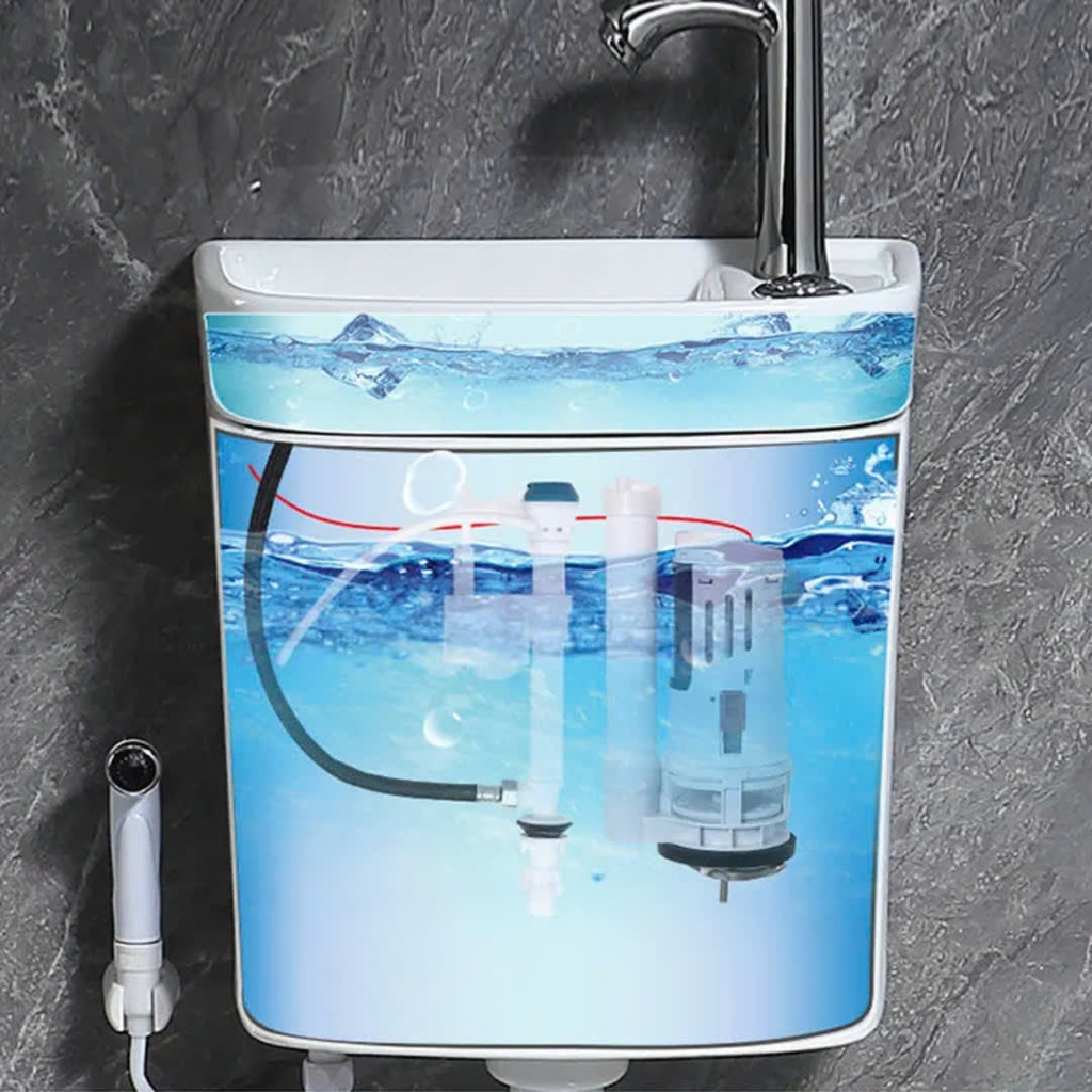 BÀN CẦU XỔM, KÉT NƯỚC TREO KẾT HỢP CHẬU RỬA, BCX-175