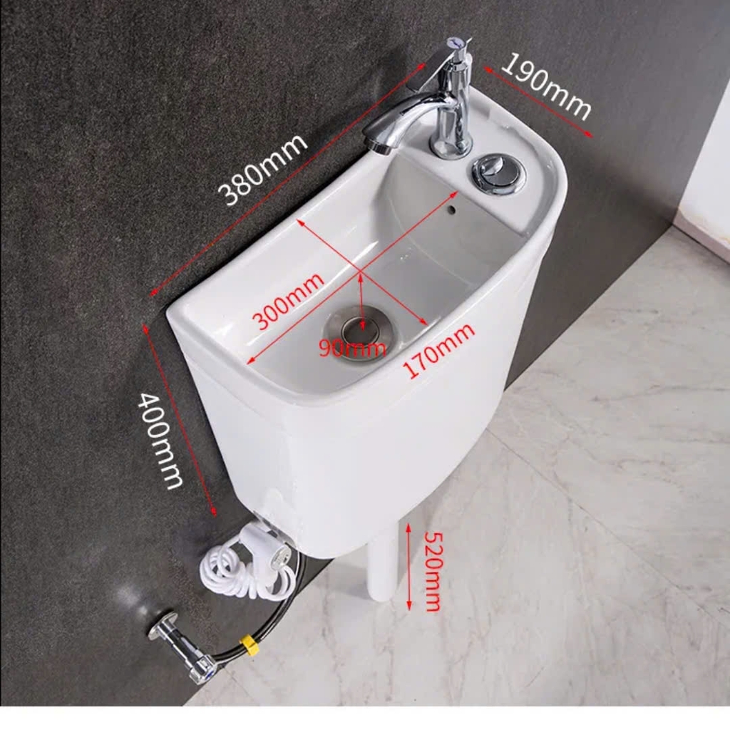 BÀN CẦU XỔM, KÉT NƯỚC TREO KẾT HỢP CHẬU RỬA, BCX-175