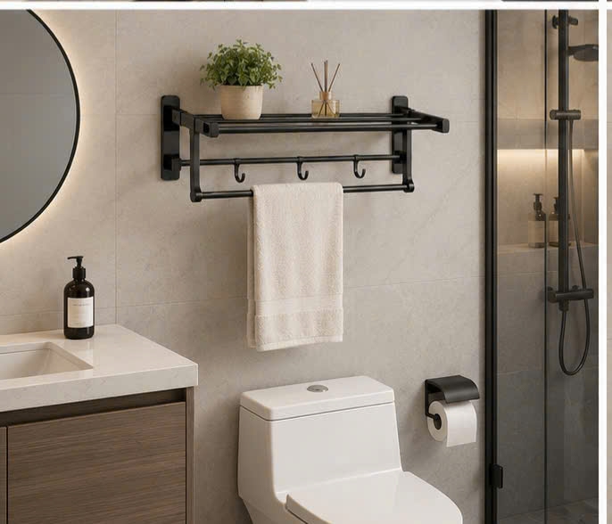 THANH VẮT KHĂN 2 TẦNG CÓ MÓC 8505 B màu đen