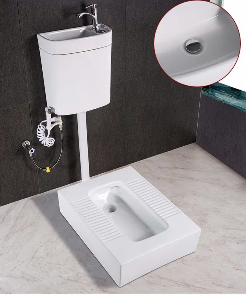 BÀN CẦU XỔM, KÉT NƯỚC TREO KẾT HỢP CHẬU RỬA, BCX-175