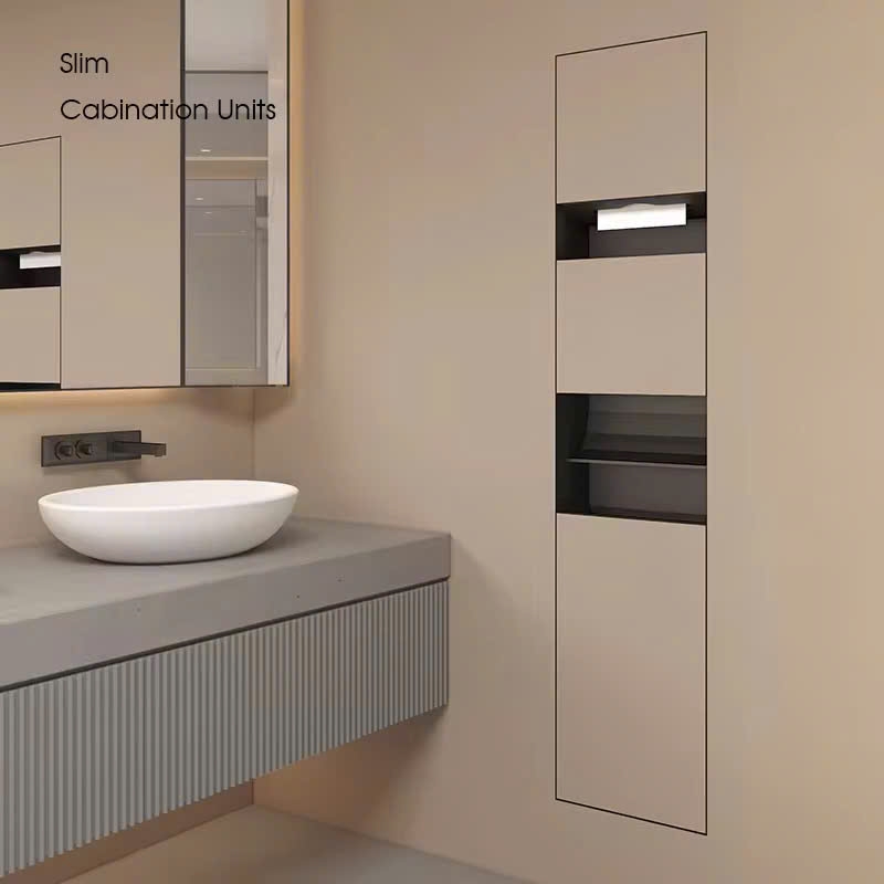 TỦ ĐỰNG GIẤY VỆ SINH CÔNG CỘNG ÂM TƯỜNG KÈM THÙNG RÁC VÀ SẤY TAY 34556