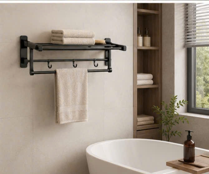 THANH VẮT KHĂN 2 TẦNG CÓ MÓC 8505 B màu đen