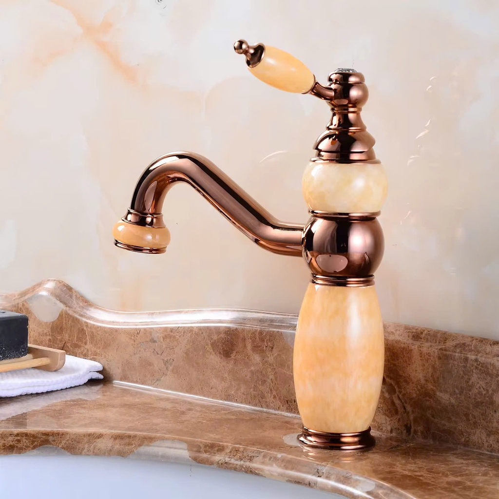 VÒI CHẬU ĐÍNH ĐÁ MẠ VÀNG HỒNG -5218VH