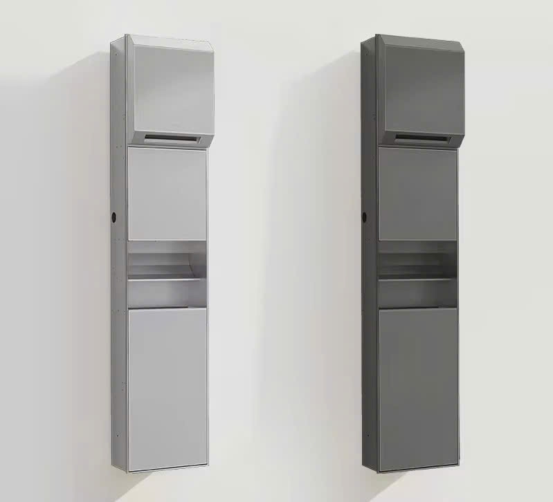 TỦ ĐỰNG GIẤY VỆ SINH CÔNG CỘNG ÂM TƯỜNG KÈM THÙNG RÁC VÀ SẤY TAY 34556