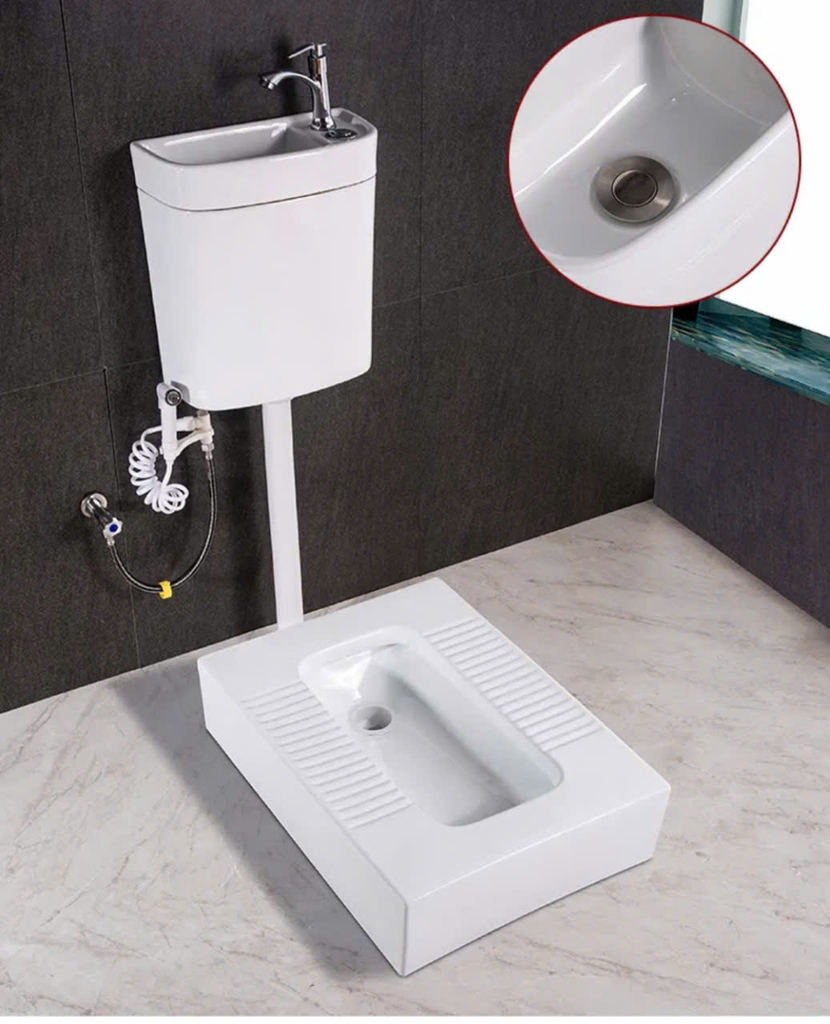 BÀN CẦU XỔM, KÉT NƯỚC TREO KẾT HỢP CHẬU RỬA, BCX-175