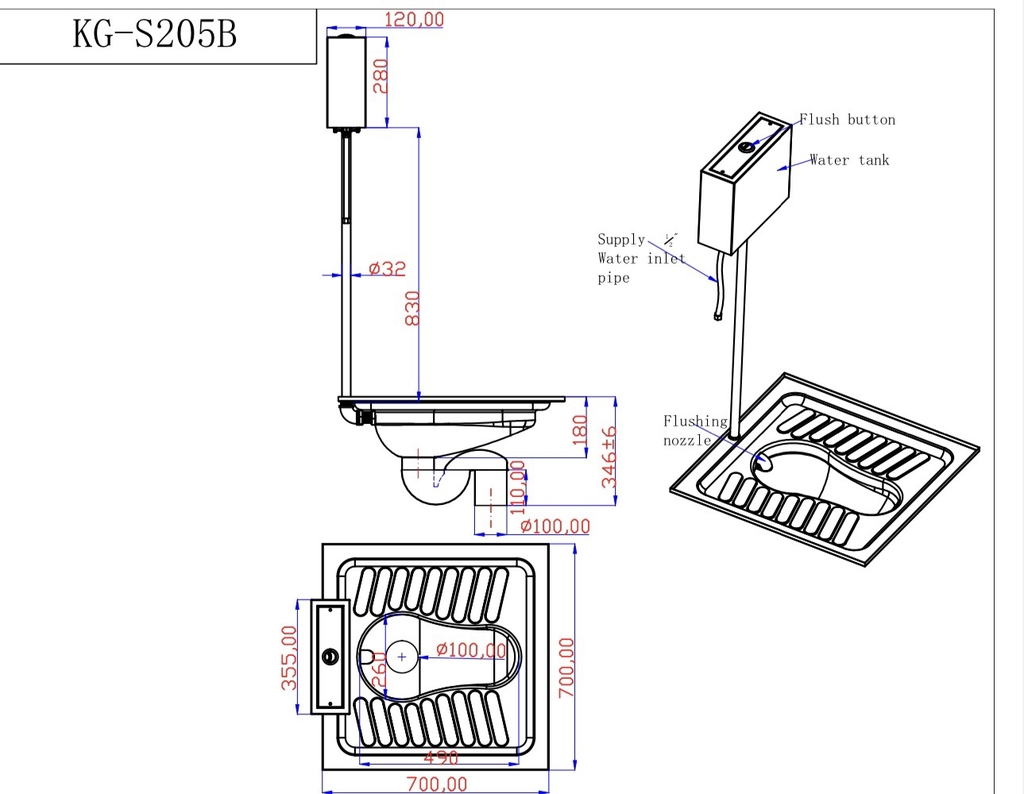 Bàn cầu xổm dùng cho WC công cộng, bệnh viện, trường học, bằng inox - KG205