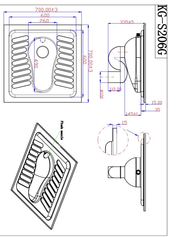 Bàn cầu xổm dùng cho WC công cộng, bệnh viện, trường học, bằng inox - KG205