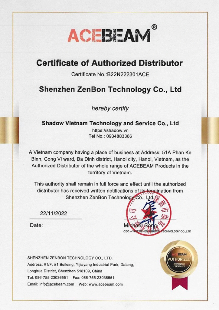 Chứng chỉ đại lý ACEBEAM