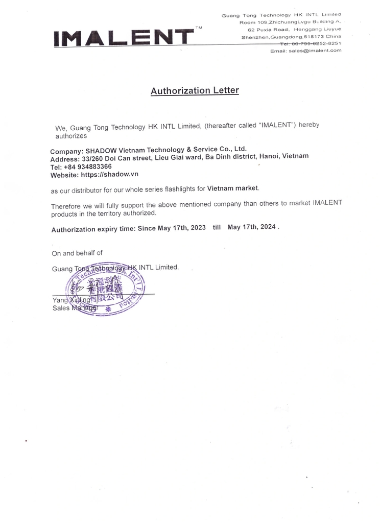 Chứng chỉ đại lý IMALENT