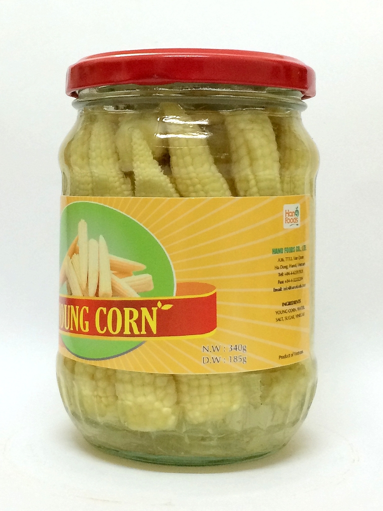 Baby corn in glass jar