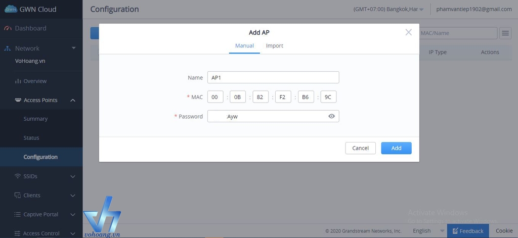 Hướng Dẫn Cài Đặt Thiết Bị Access Point GrandStream Lên Hệ Thống Cloud GWN