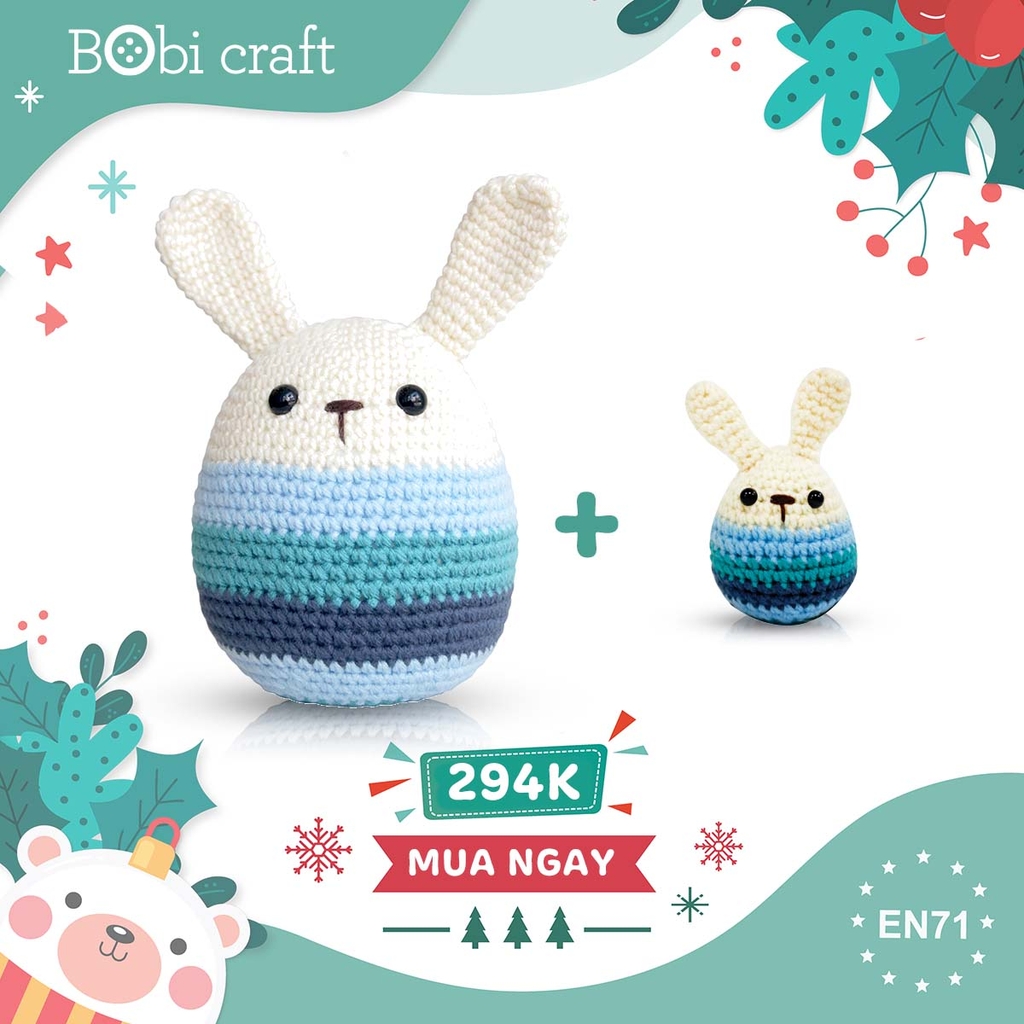 Thú bông len Bobicraft - Combo thỏ trứng phục sinh xanh - Đồ chơi an toàn Quà tặng bé