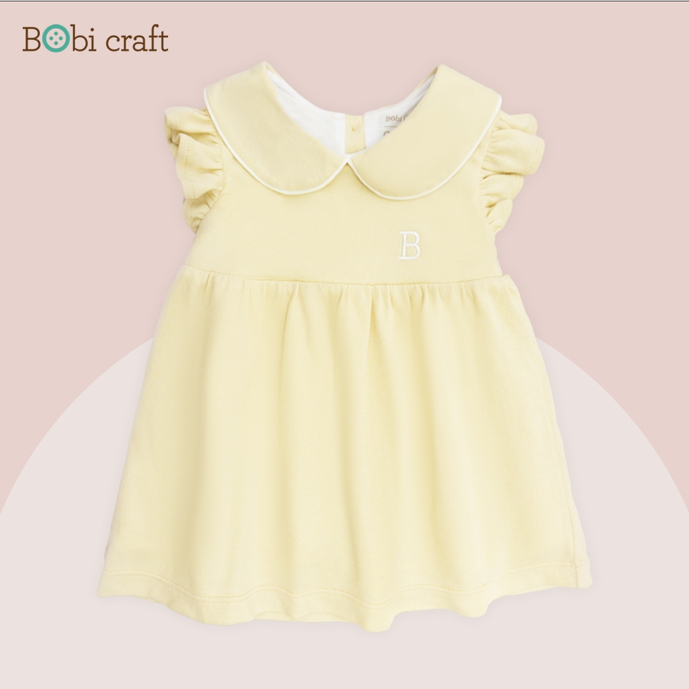 Quần áo trẻ em Bobicraft - Áo đầm cổ viền trắng lá sen - Cotton hữu cơ organic an toàn