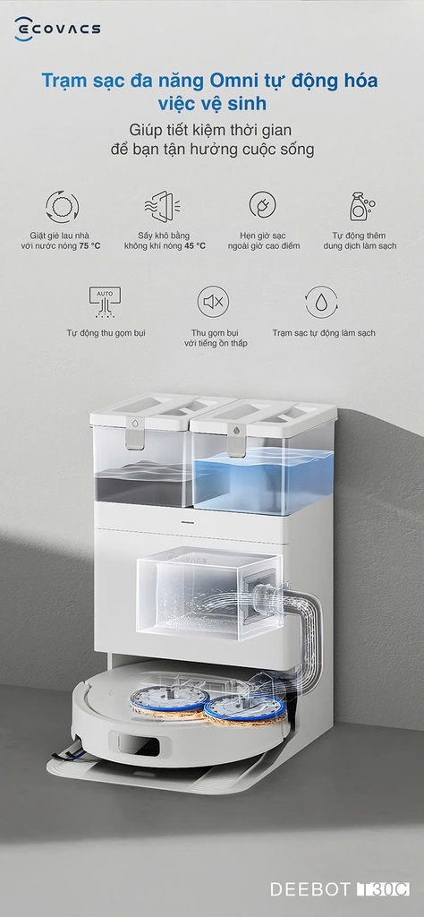 Robot hút bụi thông minh Ecovacs T30C Prime Omni White