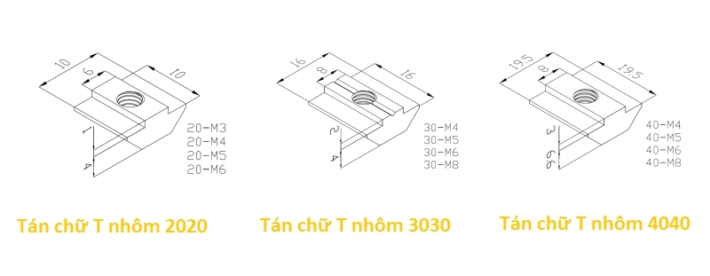 dimension sliding nut 2020 3030 4040