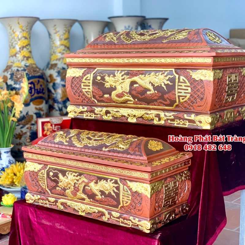 Quách sành dát vàng Rồng Phình cao cấp