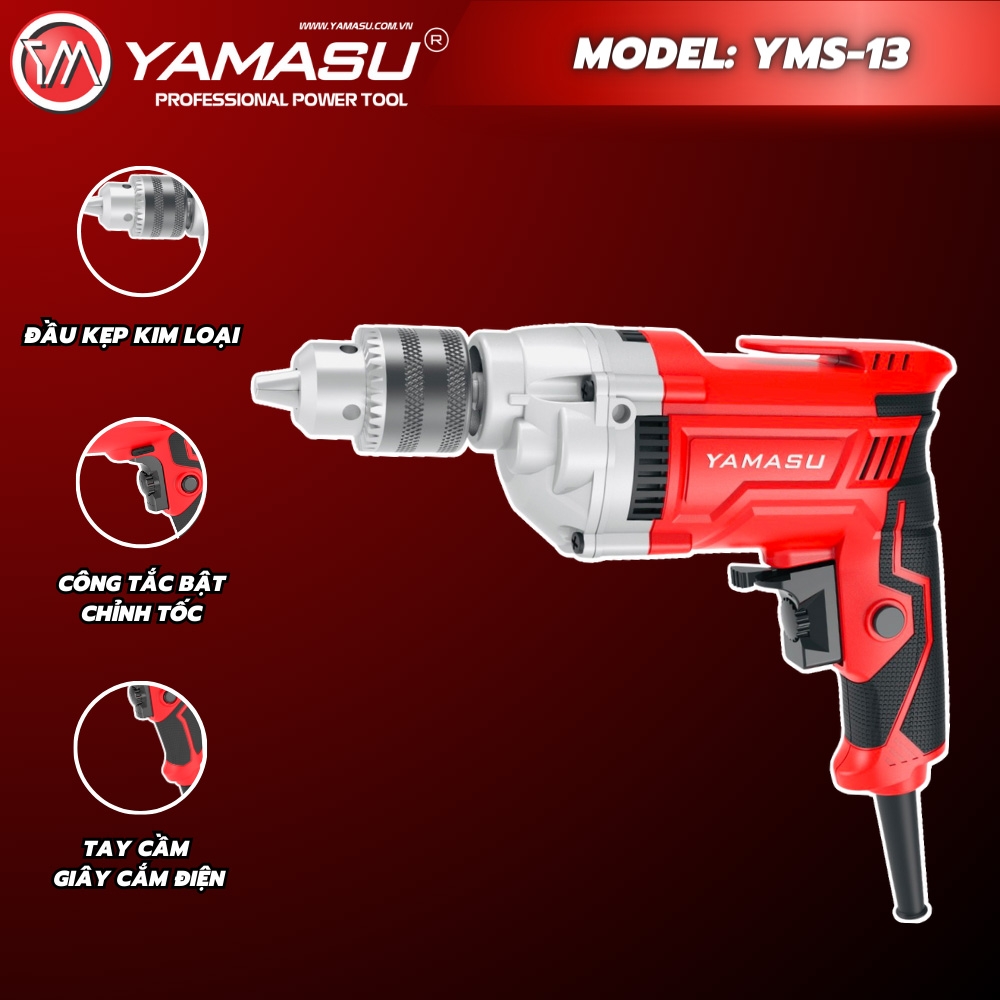 MÁY KHOAN BẮT VÍT 3 TẦNG RĂNG YAMASU YMS-13 CÔNG SUẤT LỚN 850W