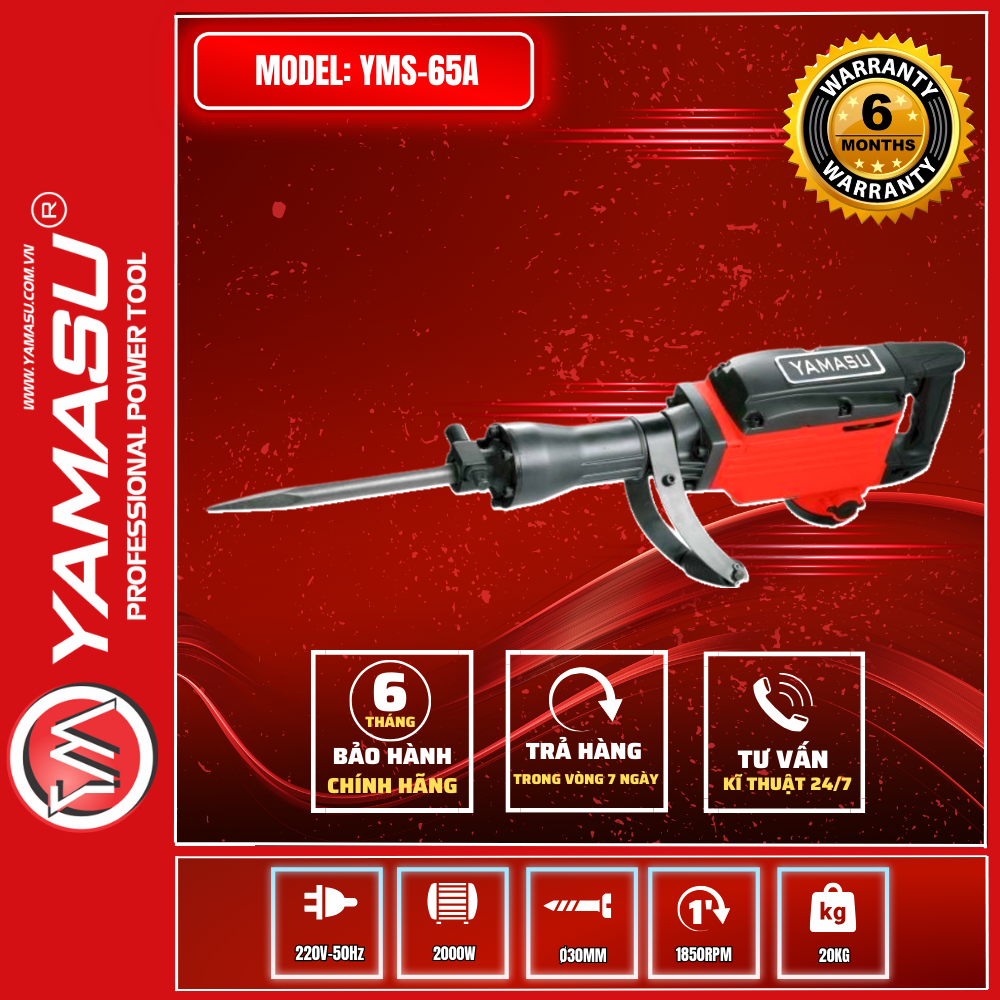 MÁY ĐỤC BÊ TÔNG ĐỨNG YMS-65A CÔNG SUẤT LỚN 2000W, ĐƯỜNG KÍNH MŨI 30MM