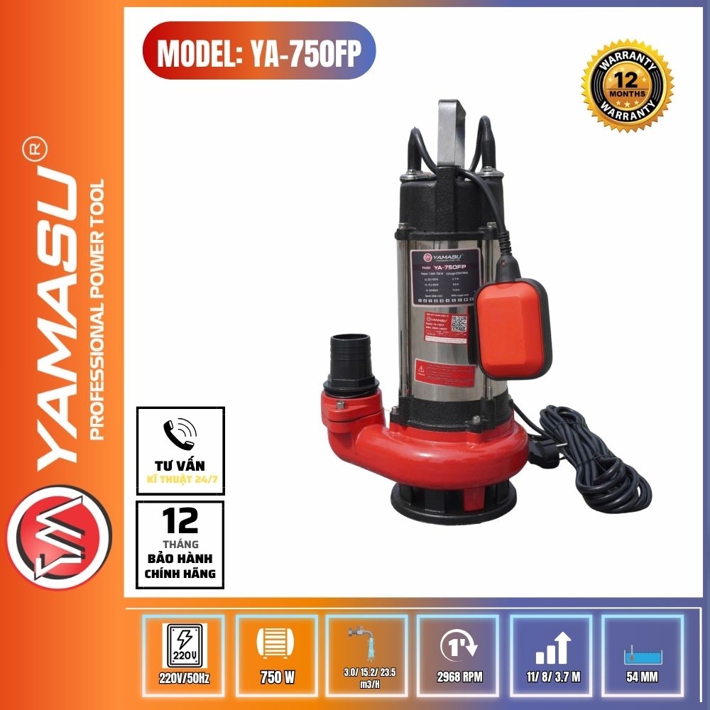 MÁY BƠM NƯỚC THẢ CHÌM YAMASU YA-750FP CÔNG SUẤT 750W (ĐẨY CAO)