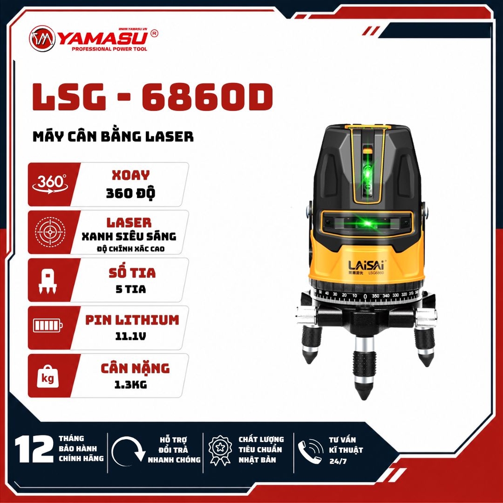 MÁY LASER CÂN BẰNG LSG-6860D 5 TIA XANH LAISAI SIÊU SÁNG CHÍNH HÃNG PHIÊN BẢN NÂNG CẤP