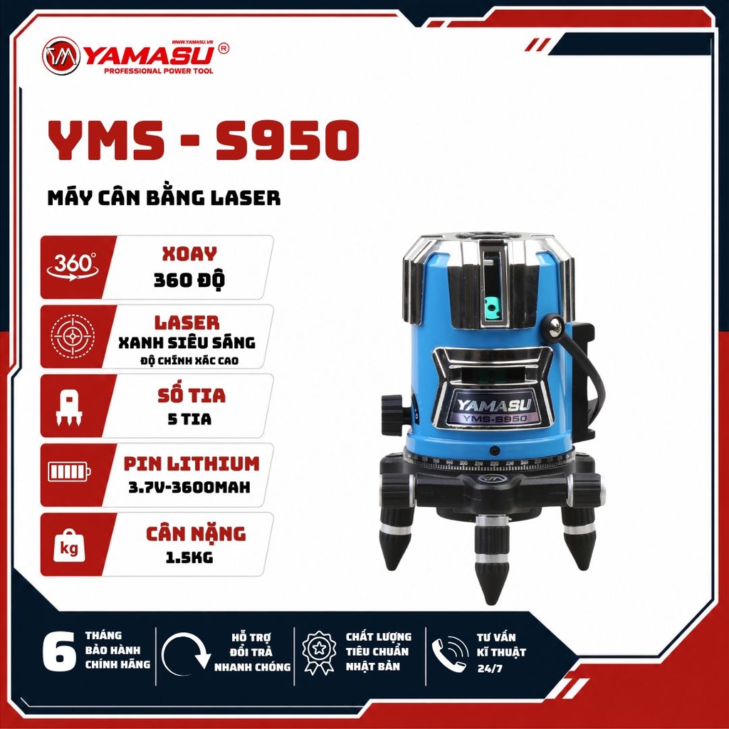 MÁY CÂN BẰNG LASER YAMASU YMS-S950 5 TIA XANH SERIE S 2025
