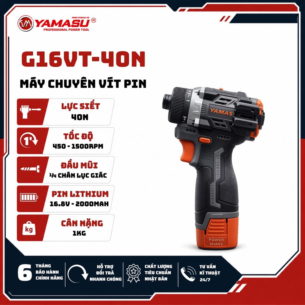 MÁY CHUYÊN VÍT CẤP TRƯỢT YAMASU G16VT-40N LỰC SIẾT 40N