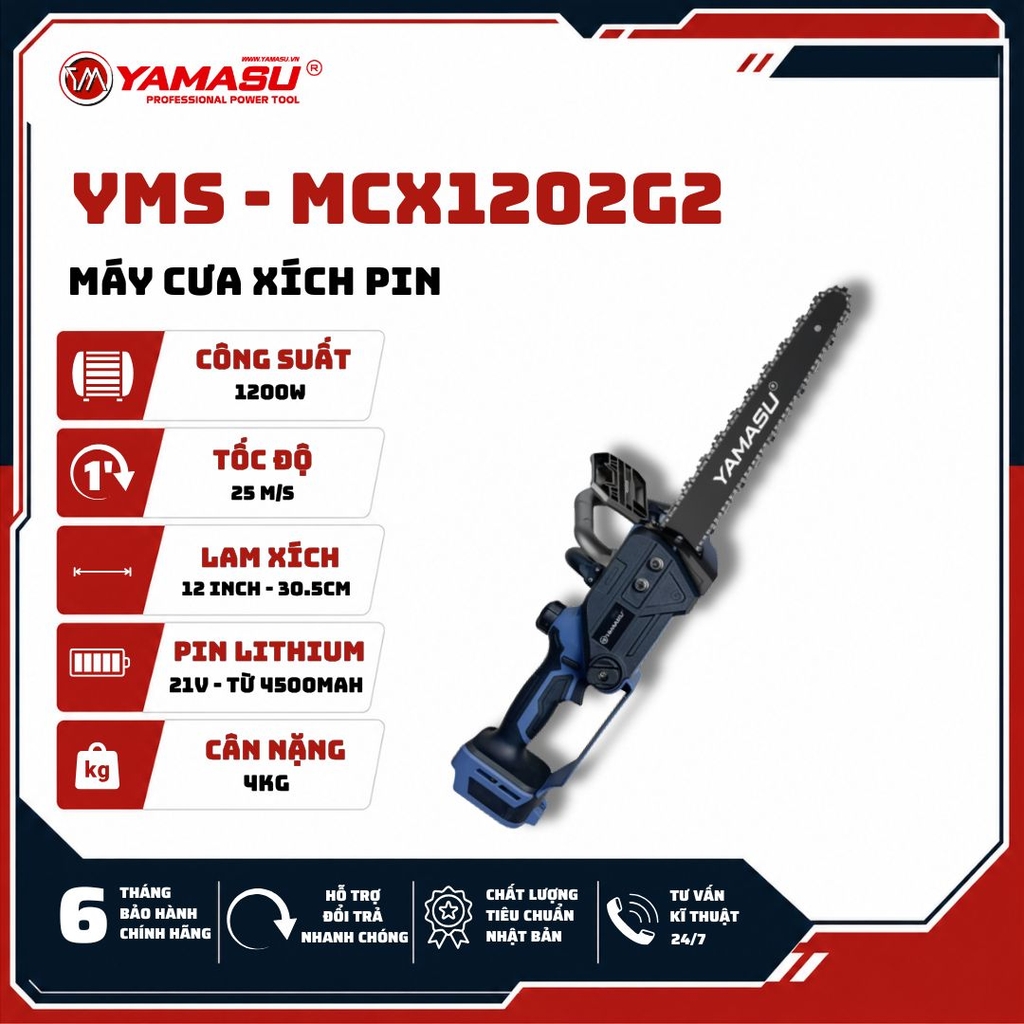 MÁY CƯA XÍCH YAMASU YMS-MCX12 CẦM TAY DÙNG PIN 21V