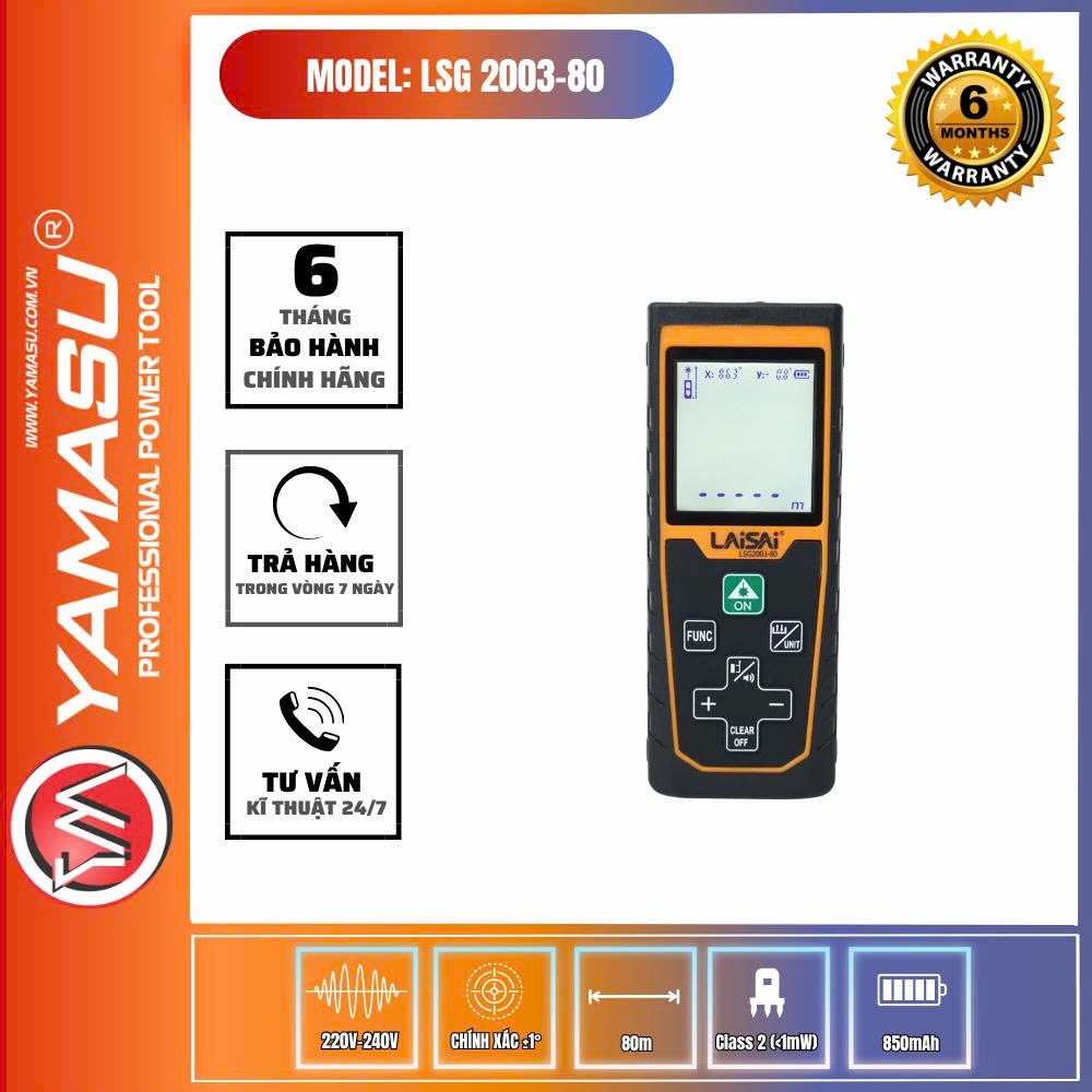 MÁY ĐO KHOẢNG CÁCH LAISAI LSG2003-80 TIA XANH SIÊU SÁNG