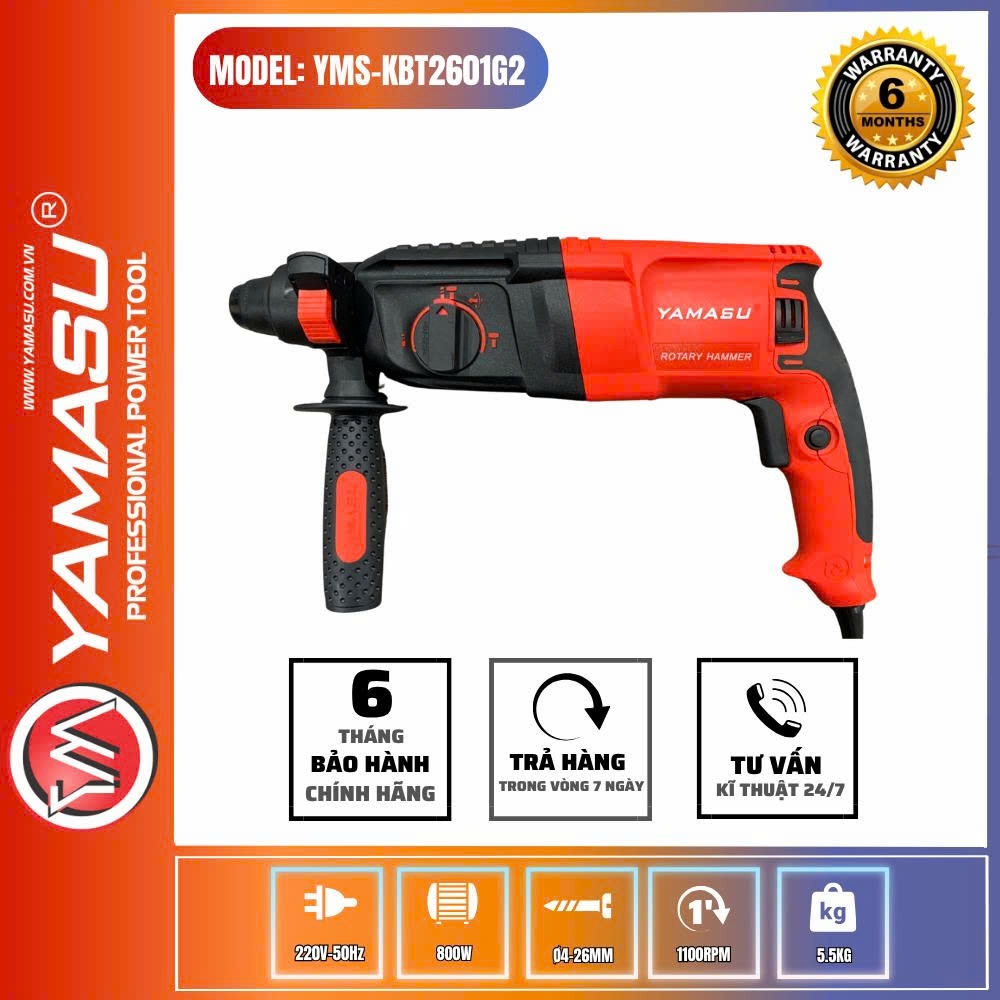 MÁY KHOAN BÊ TÔNG YAMASU YMS-KBT2601G2 ĐẢO CHIỀU CÔNG SUẤT LỚN 800W