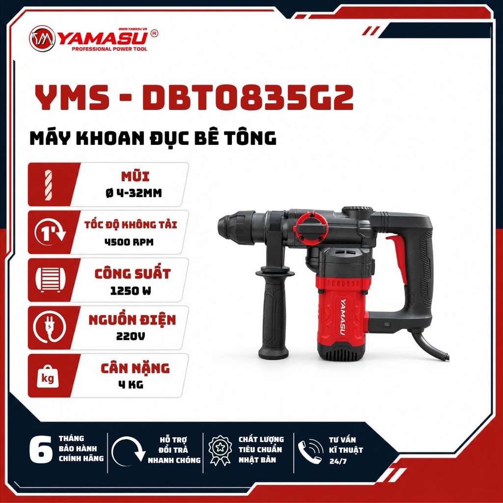 MÁY KHOAN ĐỤC BÊ TÔNG YAMASU YMS-DBT0835G2 CÔNG SUẤT 1250W