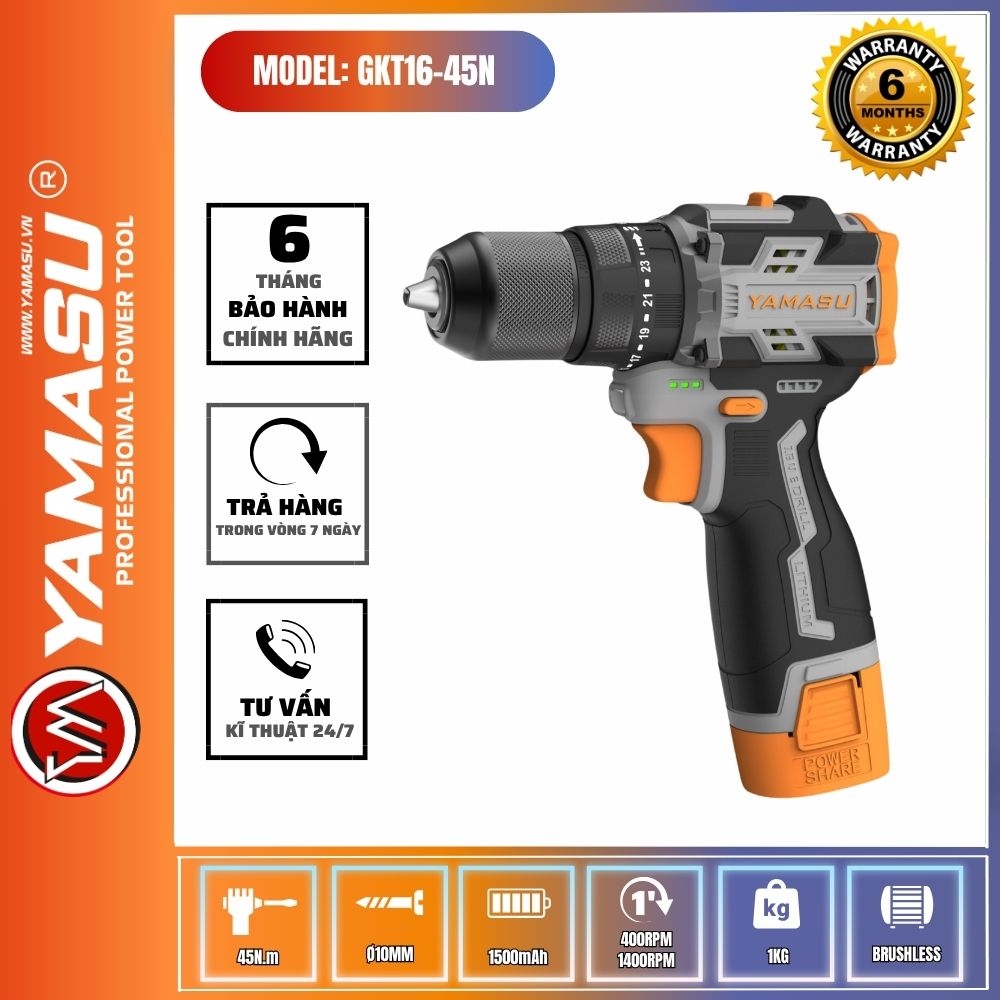 MÁY KHOAN PIN YAMASU LỰC SIẾT 45N GKT16-45N PIN 16V