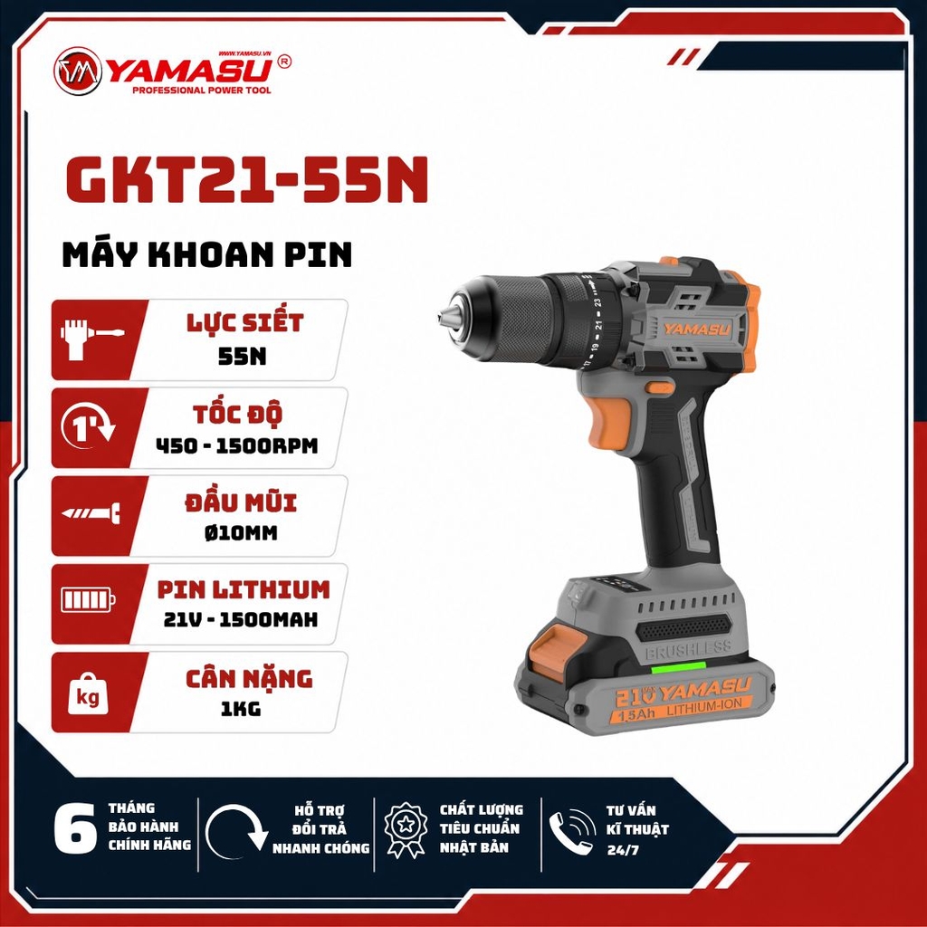 MÁY KHOAN PIN YAMASU LỰC SIẾT 55N GKT21-55N PIN 21V