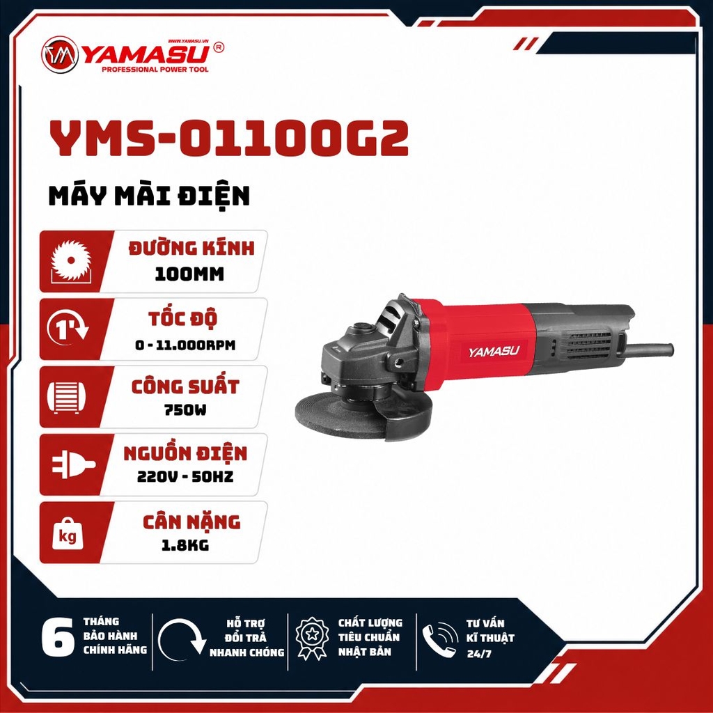 MÁY MÀI GÓC TAY NGẮN YAMASU YMS-01100G2 CÔNG SUẤT 750W (CÔNG TẮC ĐUÔI)