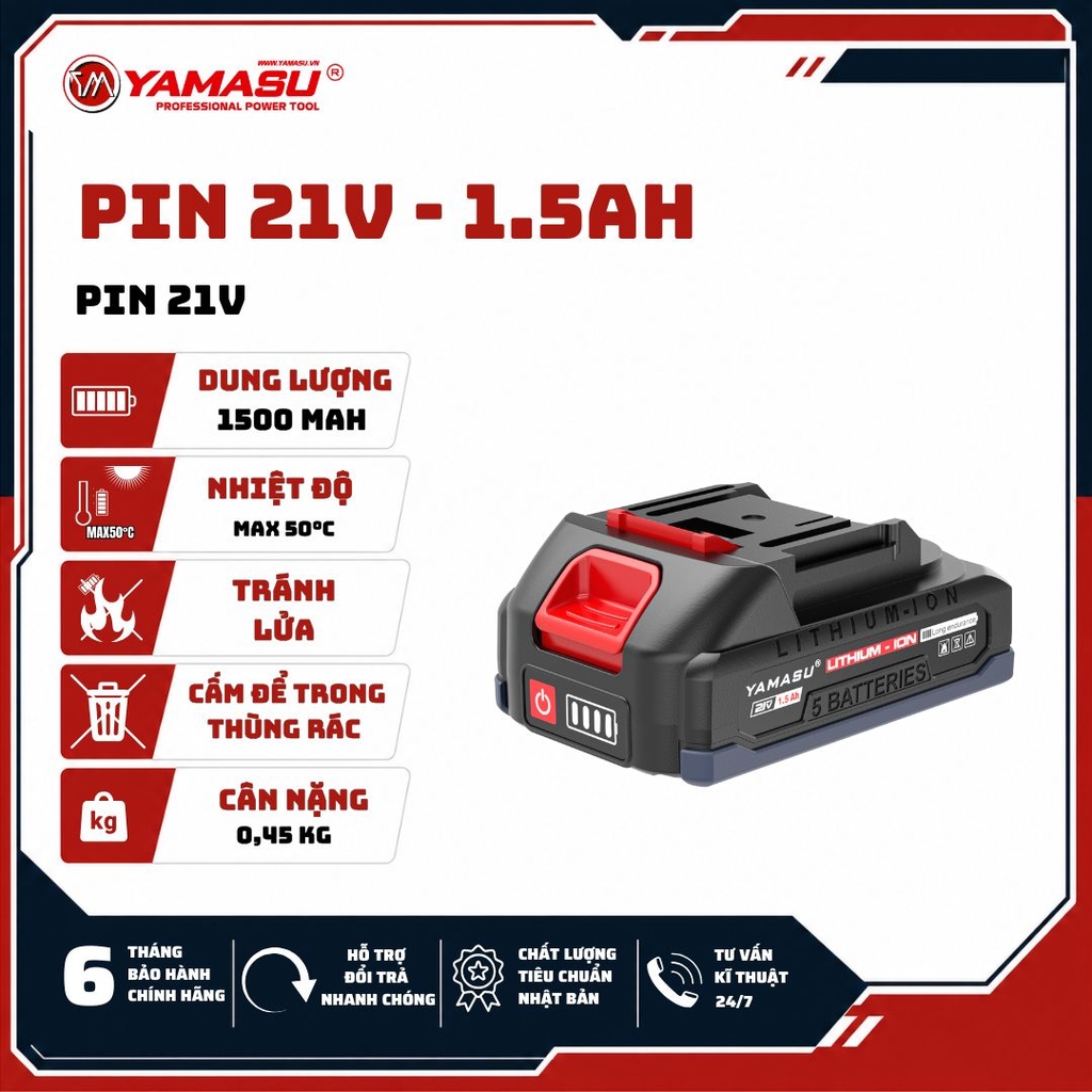 CHÂN PIN PHỔ THÔNG YAMASU 21V PIN M21-1.5AH