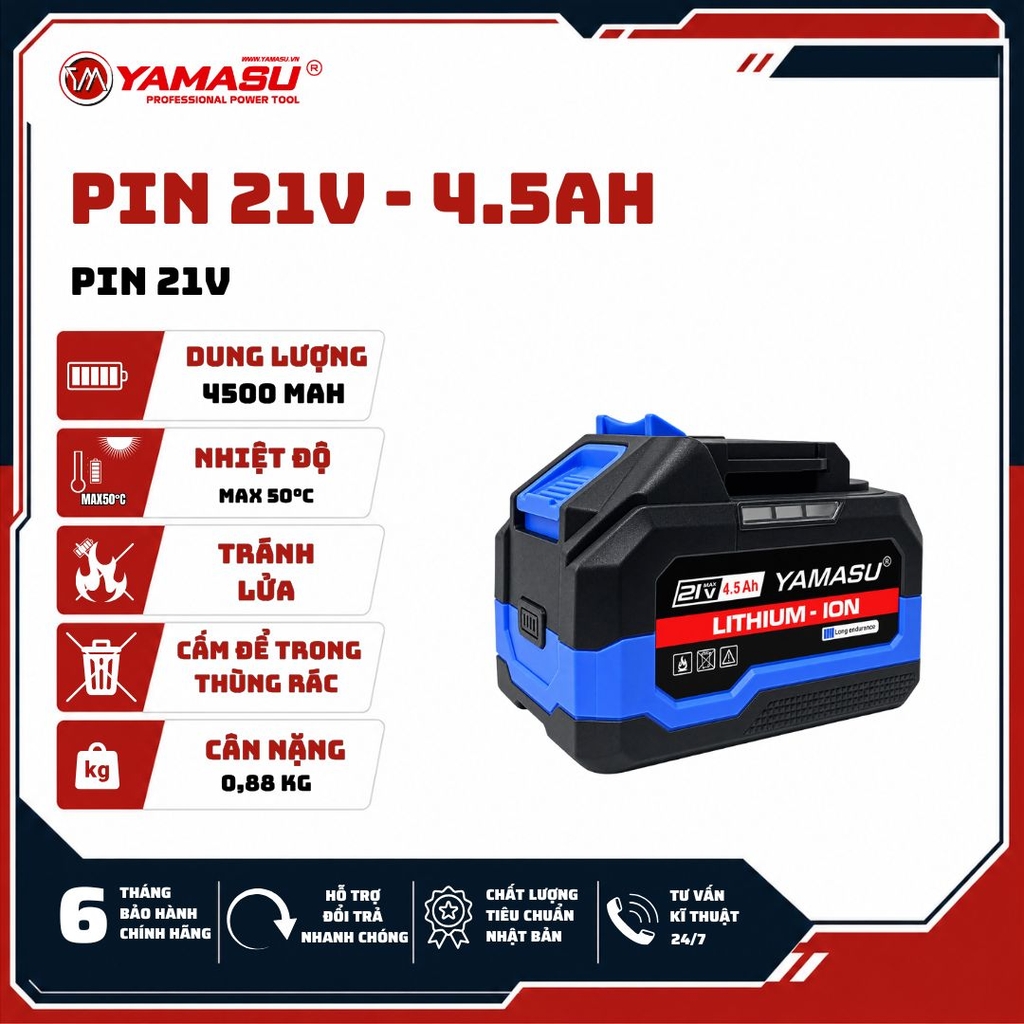 CHÂN PIN PHỔ THÔNG YAMASU 21V PIN M21-4.5AH