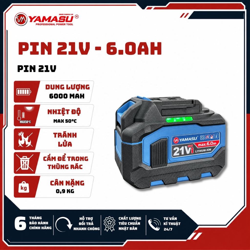 PIN YAMASU M21 PIN 21V-6.0AH (BẢN CAO CẤP)