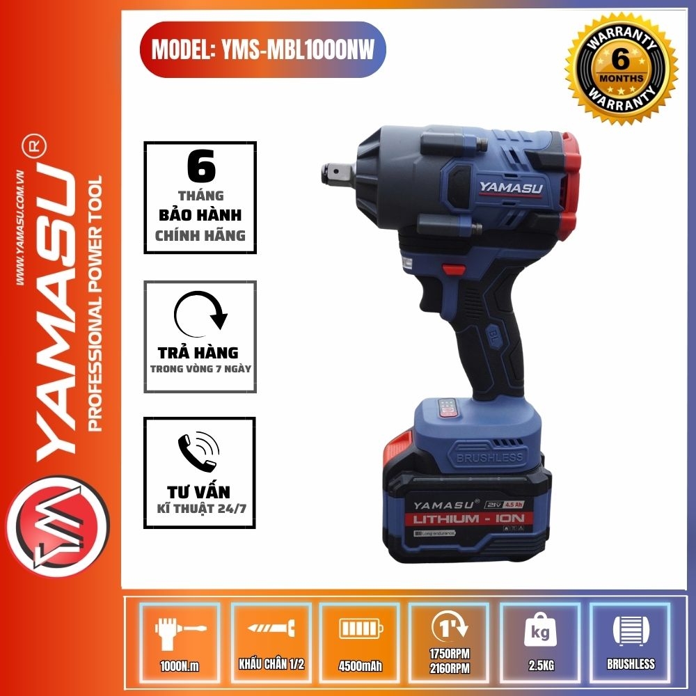 MÁY SIẾT BU-LONG PIN YAMASU YMS-MBL1000NW LỰC SIẾT 1000N