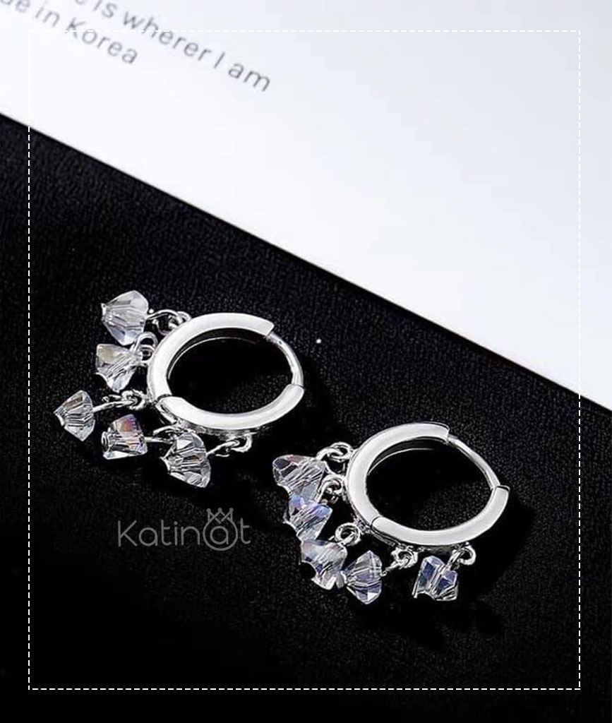 Bông tai bạc kiểu treo đá thô