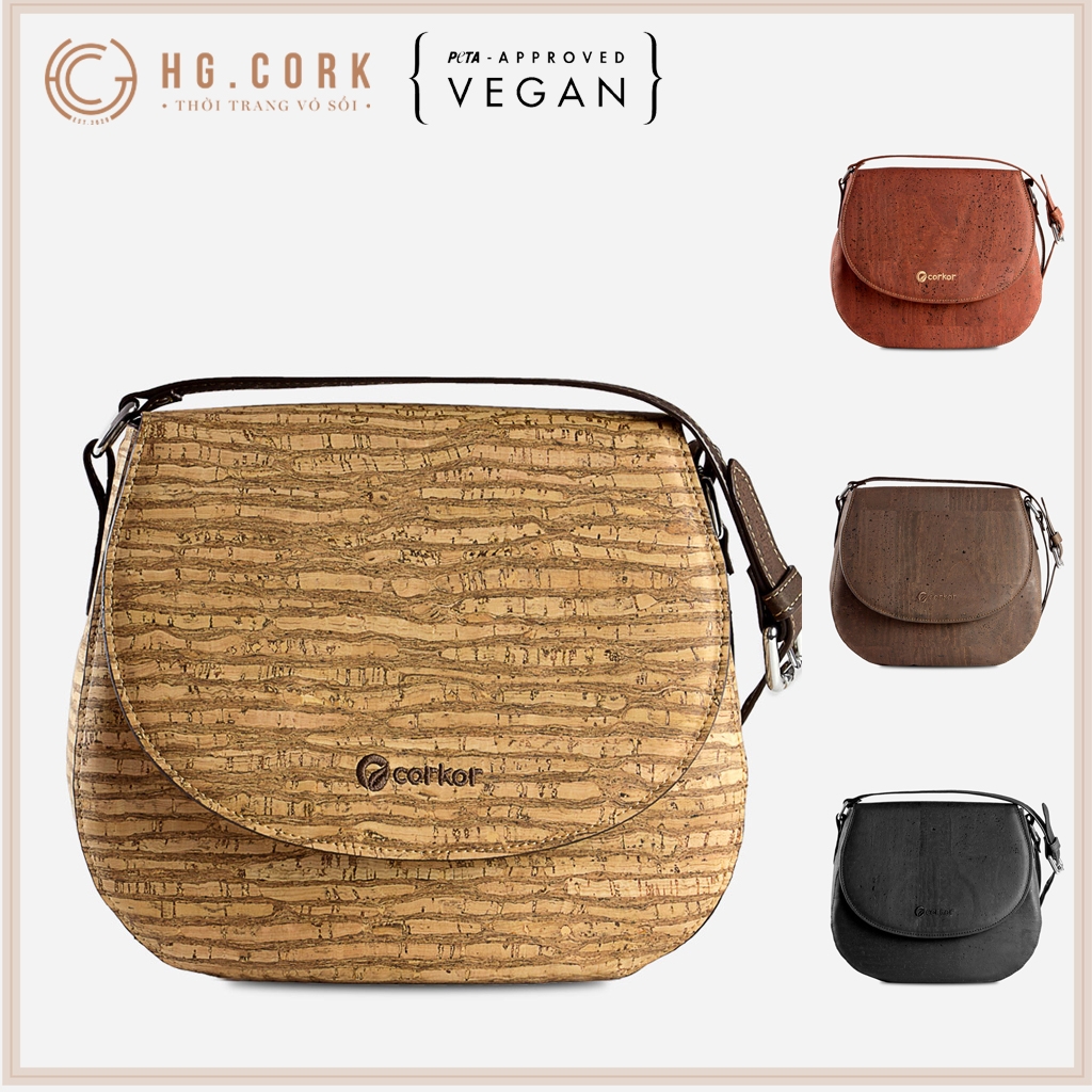 Túi Đeo Chéo Nữ Cao Cấp - SADDLE BAG - HGcork Corkor CK246 - Vật liệu da cork thực vật thuần chay - Sản phẩm Handmade, Sản xuất tại Bồ Đào Nha