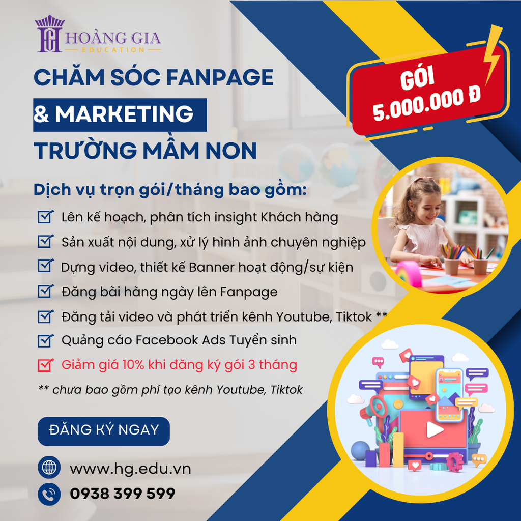 Chăm sóc fanpage & marketing trường mầm non