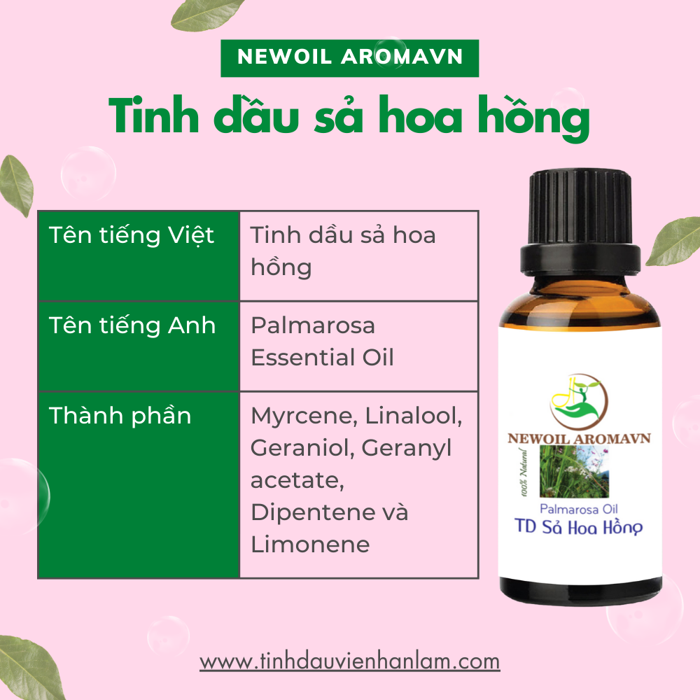 Tinh dầu Sả Hồng (Hoa Hồng) Nguyên Chất 100% - Palmarosa Essential Oil Pure 100%