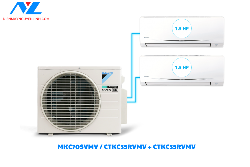 Combo Daikin Multi S inverter 3.0HP - 1 dàn nóng MKC70SVMV 2 dàn lạnh CTKC35RVMV Gas R32 - Thái Lan