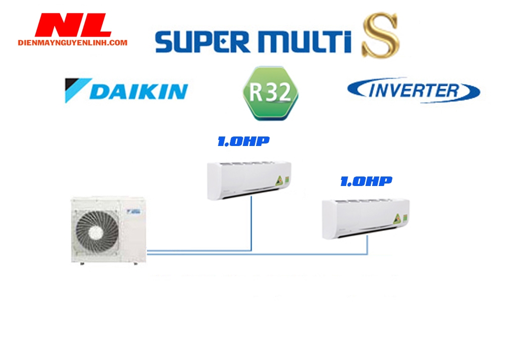Hệ Thống điều hòa 1 cục nóng 2 dàn lạnh Multi S Daikin Treo Tường Inverter 1 Cục Nóng 2 Dàn Lạnh Combo MKC50RVMV /1.0 HP + 1.0 HP Gas R32
