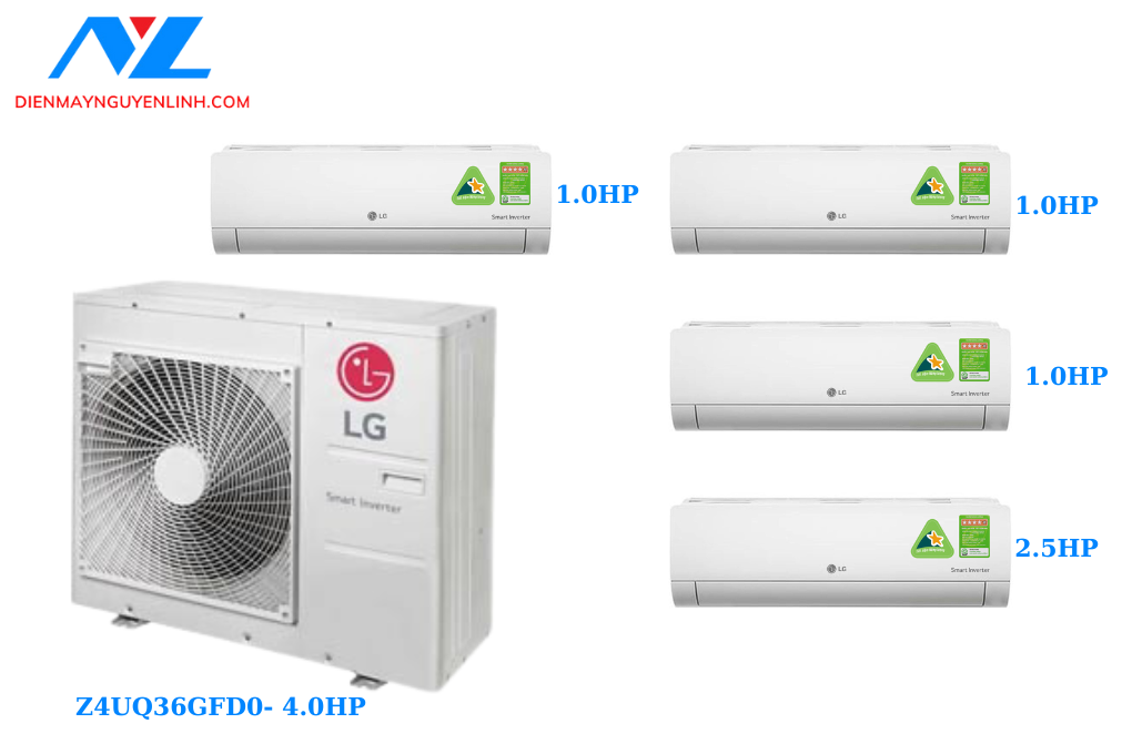 Multi LG Inverter 4.0 HP Z4UQ36GFD0 + 4 DÀN LẠNH - GIÁ TỐT