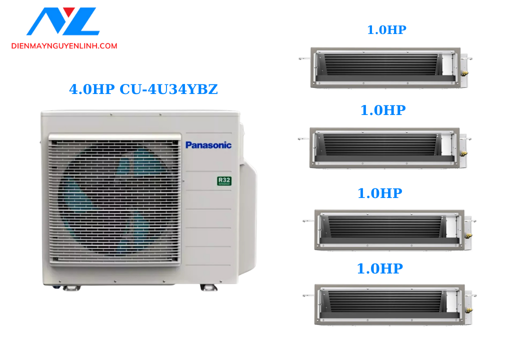 Multi Panasonic Inverter 1 Nóng 4Hp + 4 Dàn Lạnh Nối Ống Gió