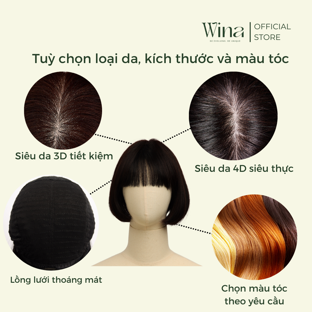Tóc Giả Nguyên Đầu Kiểu Bob Cúp Ngắn Bằng Tóc Thật 25cm
