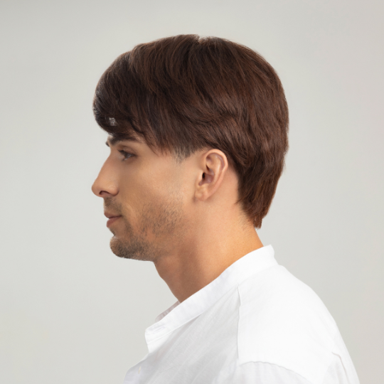 Tóc Giả Nam Nguyên Đầu - Side Part Mái Xéo Nâu Socola