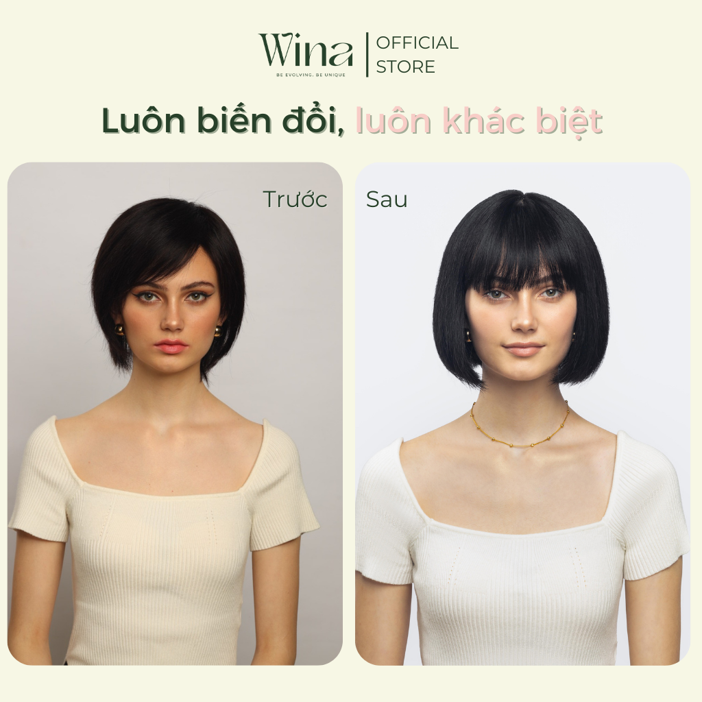 Tóc Giả Nguyên Đầu Kiểu Bob Cúp Ngắn Bằng Tóc Thật 25cm