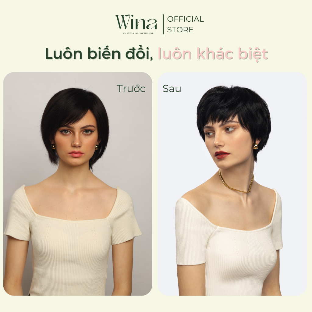 Tóc Giả Nguyên Đầu Tém Bằng Tóc Thật Nâu Đen | Wina Wigs