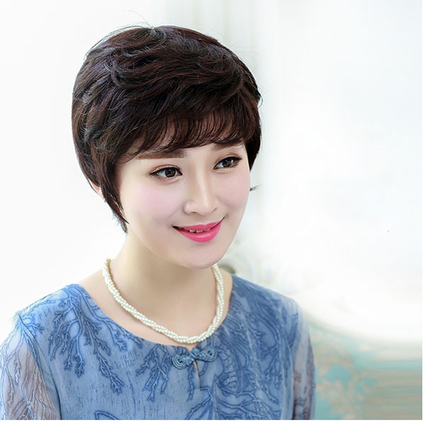 Tóc Giả Nữ Nguyên Đầu - Kiểu Ngắn Tém Trung Niên Siêu Da Xoáy | Wina